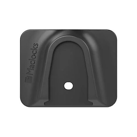 Schwarze, rechteckige Halterung mit abgerundeten Ecken, Aussparung und Loch. Der Schriftzug „Maclocks“ ist zu sehen.