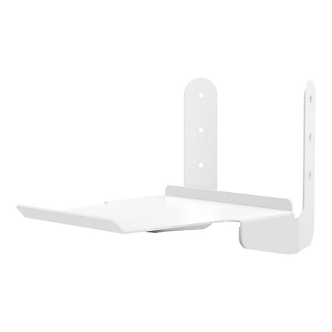 Weißes Wandregal, das an der Wand befestigt werden kann. Es hat eine Ablage und zwei Halterungen.