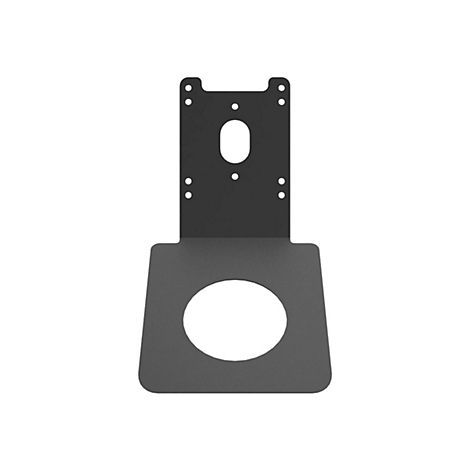 Schwarze Metallhalterung mit verschiedenen Löchern, einem runden und einem ovalen Loch.