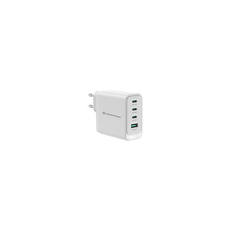 Weißes Ladegerät mit mehreren USB-Anschlüssen. Logo 'Conceptstrong'.