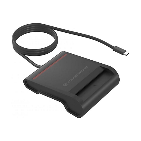 Schwarzer Conceptronic Smartcard-Leser mit USB-C-Kabel auf weißem Hintergrund.