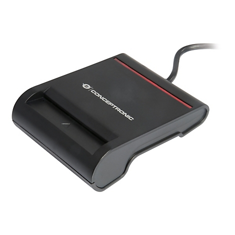 Schwarzes Conceptronic Smartcard-Lesegerät mit roter Statusleuchte vor neutralem Hintergrund.