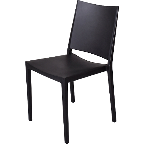 Black chair, cast from one piece, with backrest. On a white background.