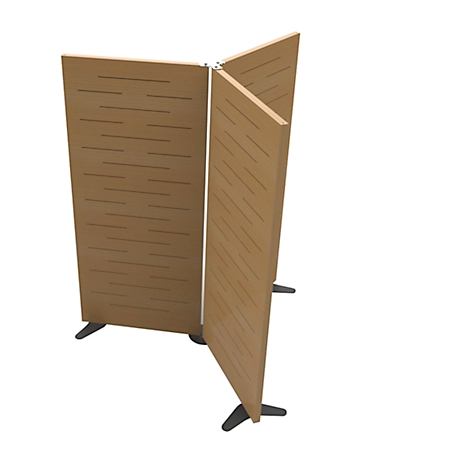 Three wood-look panels with diagonal pattern and dark feet, standing against a white background.