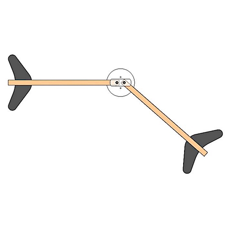 A simple mechanical object with two wings connected by rods.