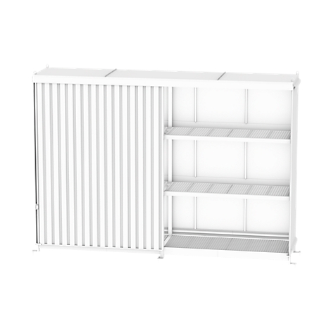 Contenedor Bauer tipo CEN 59-3 IBC, 3 niveles de estantes, puerta corredera, 2000 l, ancho 6540 x fondo 1600 x alto 5015 mm, azul claro RAL 5012