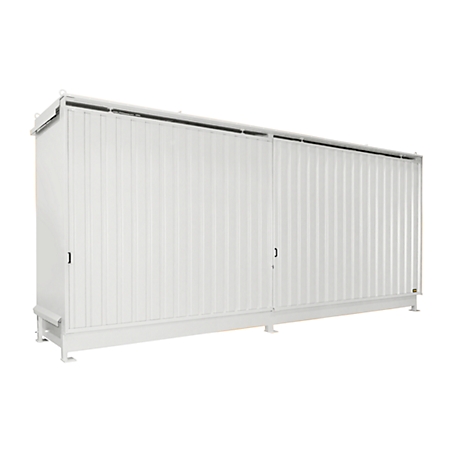 Contenedor de estantes BAUER CEN 65-2 IBC, acero, puerta corredera, ancho 6915 x fondo 1550 x alto 3445 mm, blanco