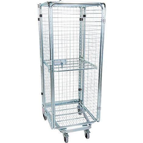 Contenedor de metal encajable, antirrobo, capacidad de carga 500 kg, 1 estante intermedio