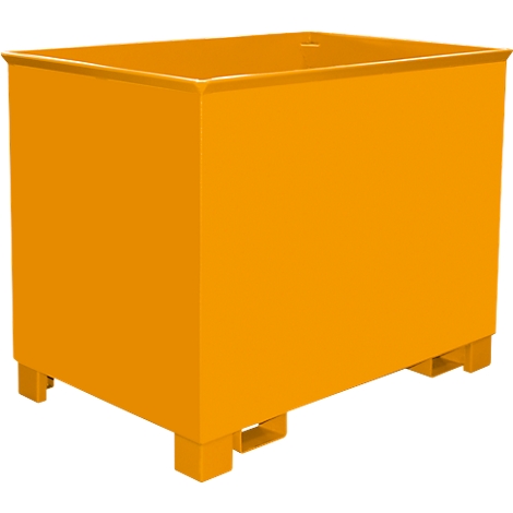 Caja amarilla con cuerpo rectangular, apoyada sobre pies. Un borde rodea la parte superior.