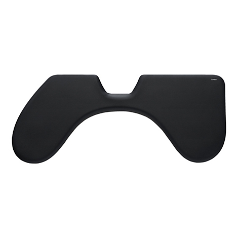 Schwarze, ergonomische Handgelenkauflage mit geschwungener Form vor weißem Hintergrund.