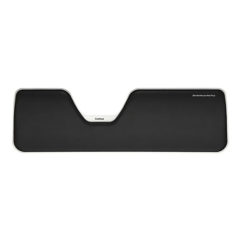 Schwarze, ergonomische Handballenauflage mit weißem Rand und Aufschrift Contour sowie RollerMouse Red Plus.