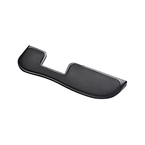 Schwarze, ergonomisch geformte Handballenauflage vor weißem Hintergrund.
