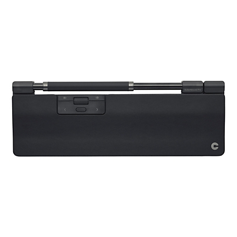 Schwarze RollerMouse Pro mit Rollleiste und integrierter Handballenauflage vor weißem Hintergrund.