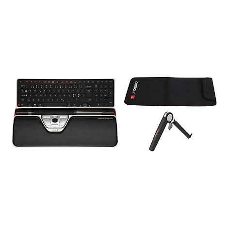 RollerMouse Red Plus, Schutzhülle und Notebook-Ständer von Contour auf weißem Hintergrund.