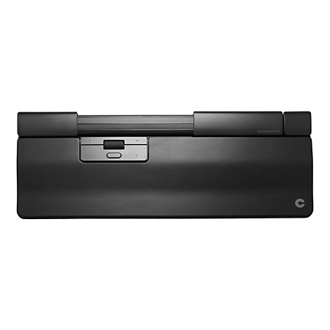 Schwarze SliderMouse Pro mit Handballenauflage, Schieberegler und Maustasten auf weißem Hintergrund.