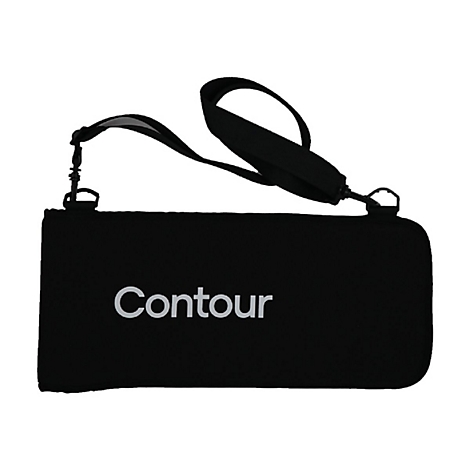 Schwarze Contour Tasche mit verstellbarem Schultergurt auf weißem Hintergrund.