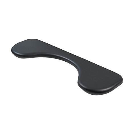 Schwarze, ergonomisch geformte Handballenauflage auf weißem Hintergrund.