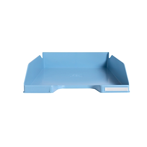 Plateau bleu clair. Rectangulaire, avec des côtés surélevés. Le bord est légèrement arrondi.