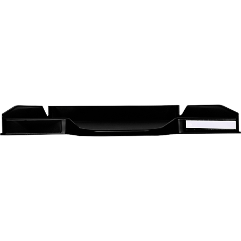 Produit noir, peut-être pour une fixation dans la voiture. Deux éléments latéraux et un compartiment central rectangulaire.
