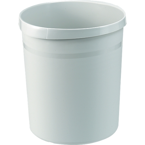 Seau en plastique blanc, cylindrique avec un bord légèrement évasé.