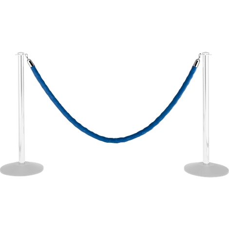 Dos postes plateados con una cuerda de terciopelo azul.
