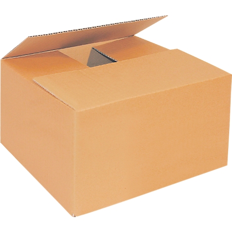 Opened brown cardboard box with a folded lid.