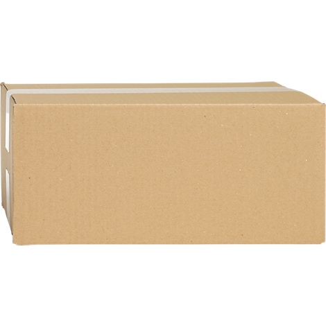 Brown rectangular cardboard box with white tape around it.
