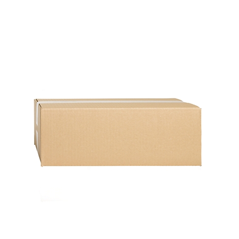 A rectangular, brown cardboard box against a white background. It is sealed with tape.