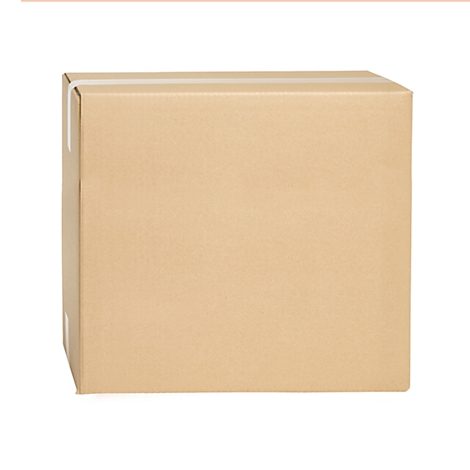 A square brown cardboard box on a white background, sealed with tape.