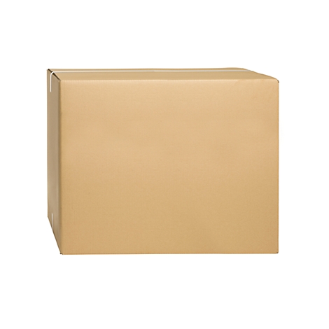 A closed, brown cardboard box against a white background.