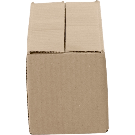 Top view of a brown cardboard box. The box is partially open.