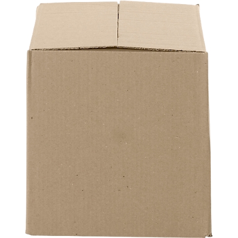 A brown cardboard box with an open lid, ready for shipping.