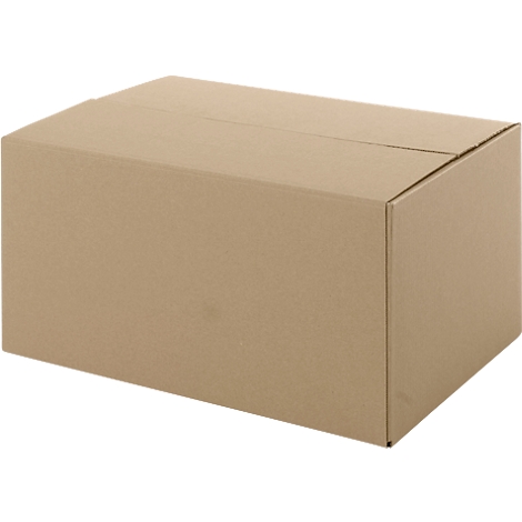 Brown rectangular cardboard box. Foldable construction with glued flaps, unlabeled.