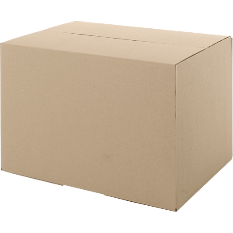 A closed brown cardboard box, in a neutral perspective.