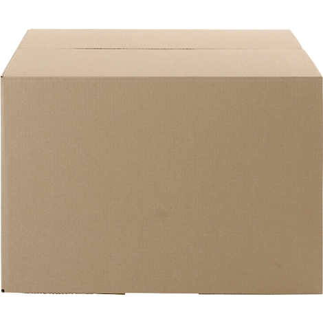 A square cardboard box covered with brown material.