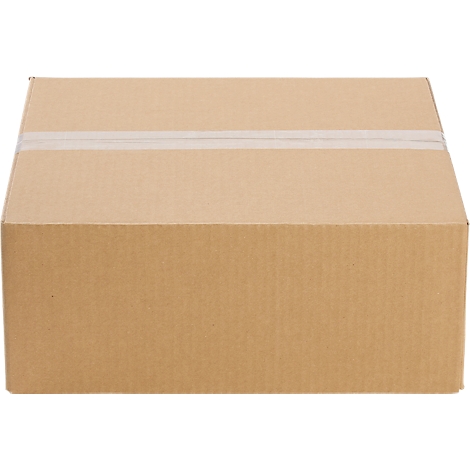 Brown cardboard box sealed with transparent tape.