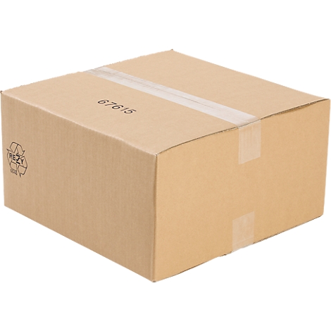 Brown cardboard box, sealed with tape. The numbers "67615" and a recycling symbol are printed on it.