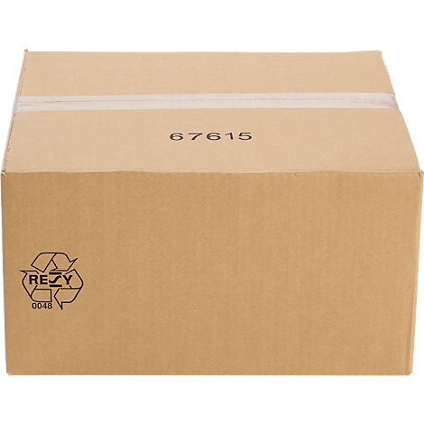 Brown cardboard box with the number 67615 and a recycling symbol.