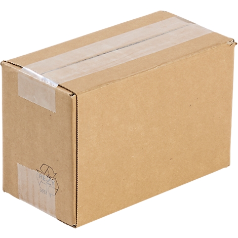 A rectangular, brown cardboard box sealed with tape.