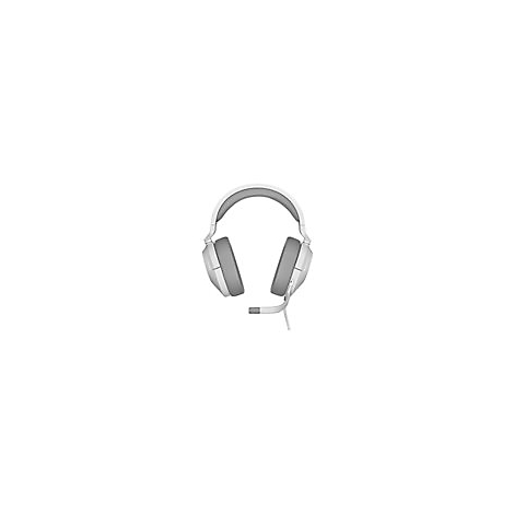 WeiÃŸes Headset mit grauen Ohrmuscheln und Mikrofon, isoliert vor weiÃŸem Hintergrund.