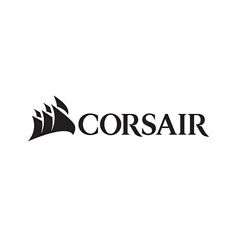 Schwarzes Logo der Marke Corsair bestehend aus dem Segelschiff-Symbol und dem Markennamen in Serifenschrift.