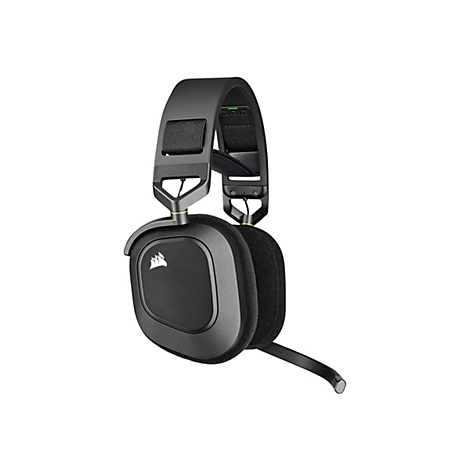 Schwarzes Corsair Gaming-Headset mit gepolstertem Bügel und Mikrofonarm vor weißem Hintergrund.