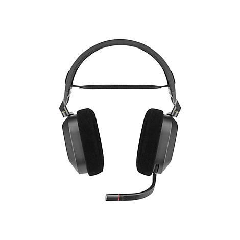 Schwarzes Gaming-Headset mit gepolstertem Bügel, weichen Ohrpolstern und schwenkbarem Mikrofon vor weißem Hintergrund.