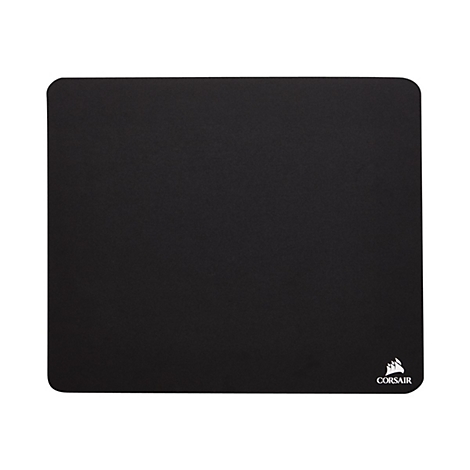 Schwarzes rechteckiges Mauspad mit abgerundeten Ecken. Unten rechts befindet sich das Corsair-Logo.