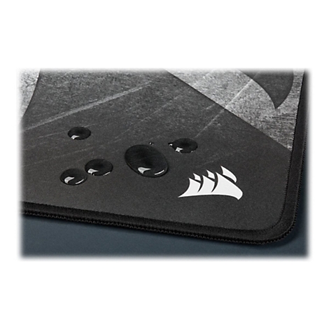 Schwarzes Mauspad mit Corsair-Logo und Wassertropfen. Schwarzer Rand. Graue Musterung.