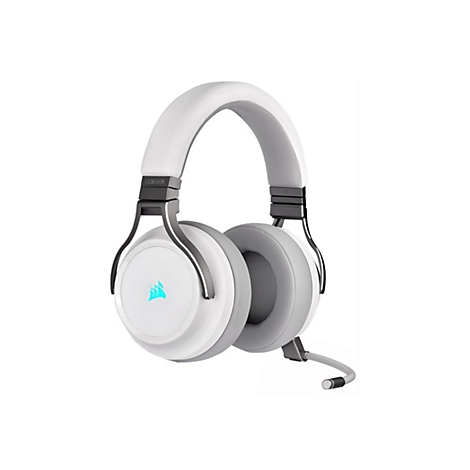 WeiÃŸes Gaming-Headset mit blauem Logo und Mikrofon.