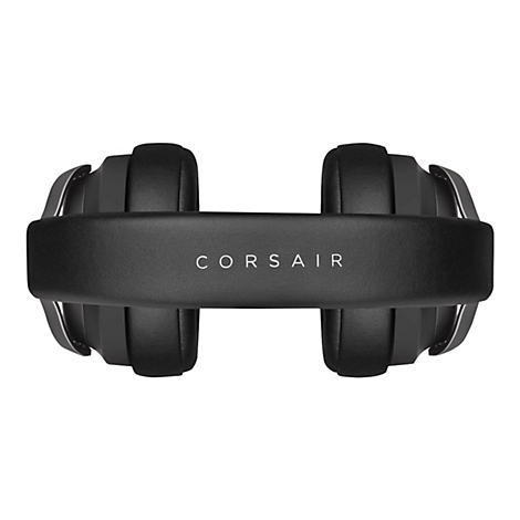 Draufsicht eines schwarzen Corsair Gaming-Headsets mit gepolstertem Kopfbügel.