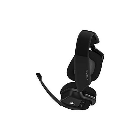 Schwarzes Gaming-Headset, seitlich vor weiÃŸem Hintergrund, Mikrofon ausgefahren.
