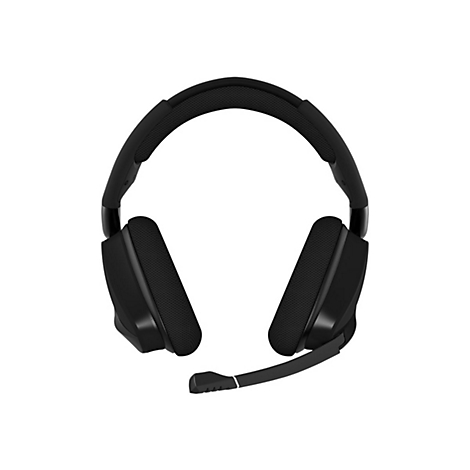 Schwarzes Headset mit BÃ¼gel und Mikrofon, vor weiÃŸem Hintergrund. Die Ohrmuscheln sind eckig.