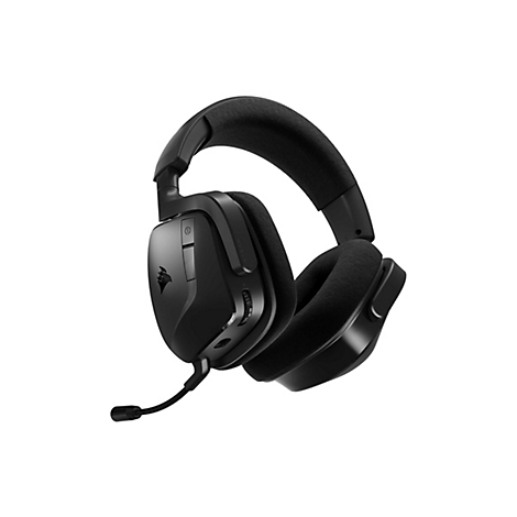 Schwarzes Corsair Gaming-Headset in 3D-Ansicht vor weißem Hintergrund.